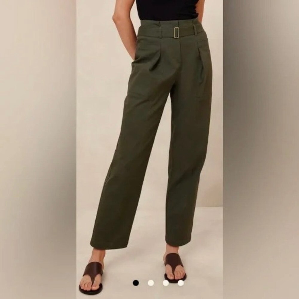 New Banana Republic New Mallard Green‎ Twill Belted High-Rise Tapered Pants 12